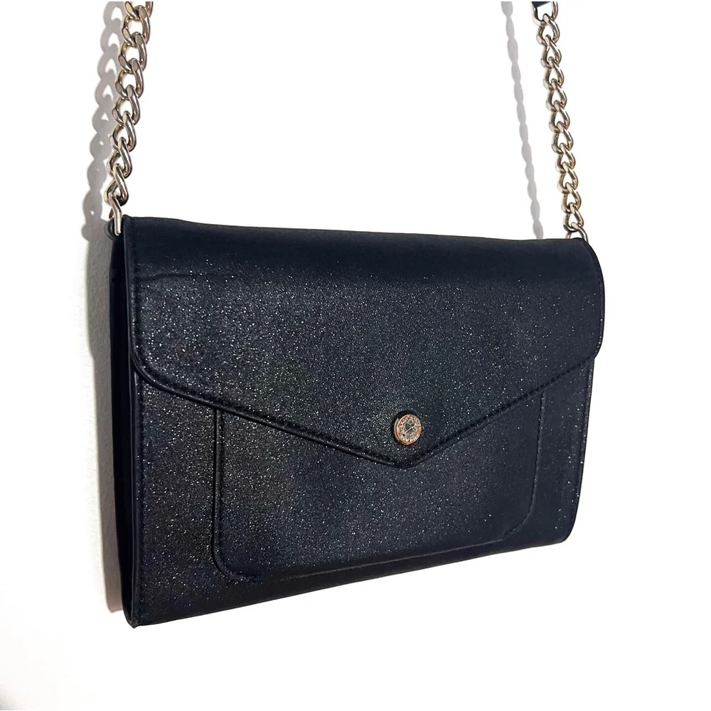 Kate Spade Tinsel Glitter Fabric Flap Crossbody Bag Black K9336